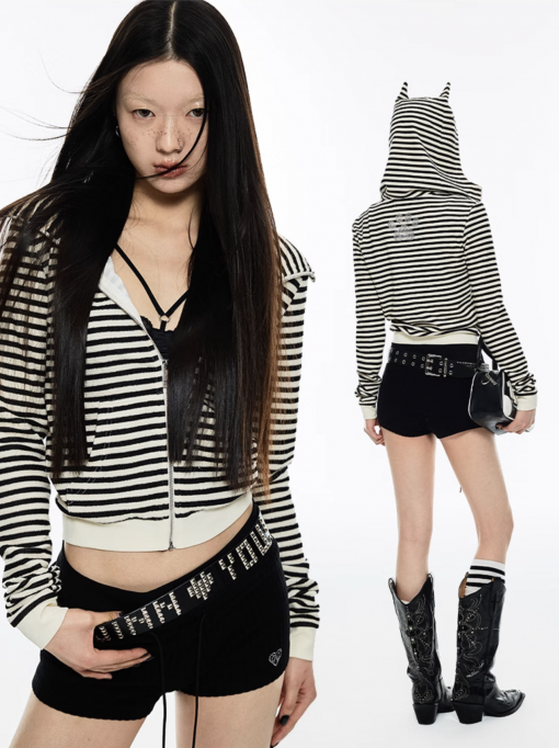 Alternative view of IN STOCK 🐾 Kitten Paw Striped Zip Up Hoodie
