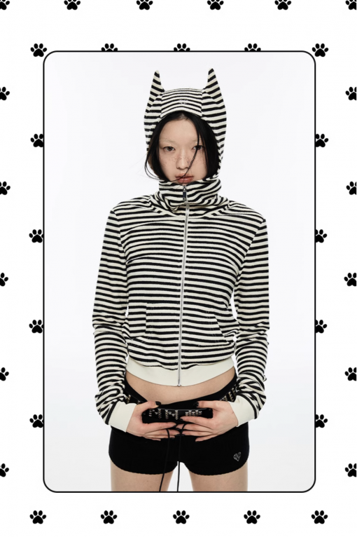 IN STOCK 🐾 Kitten Paw Striped Zip Up Hoodie🐾