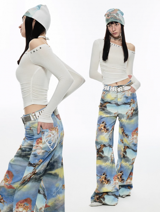 IN STOCK 🇰🇷☆♱ Angel kitten straight wide pants