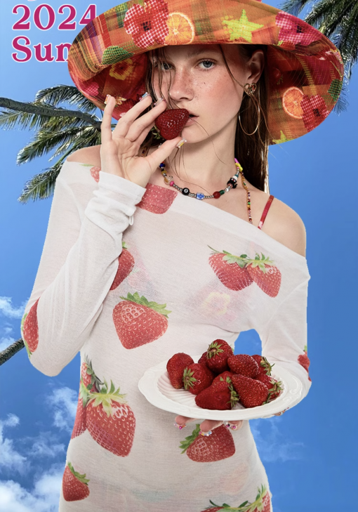 Alternative view of IN STOCK 🍓🏖️ Boatneck Strawberry Print Mini Bodycon Dress or Top