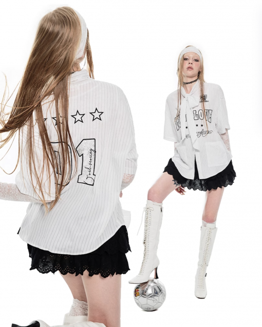 Alternative view of IN STOCK | KAYCI BOW TIE OVERSIZED SHIRT - 2colors