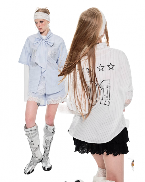 IN STOCK | KAYCI BOW TIE OVERSIZED SHIRT - 2colors