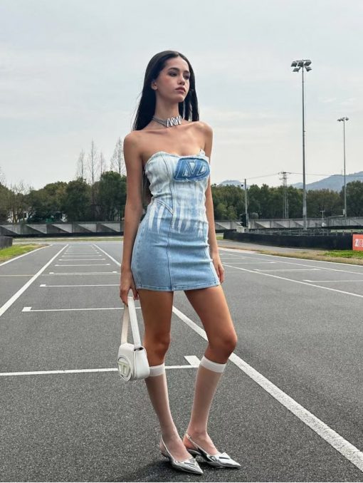 Alternative view of IN STOCK | TYLA DENIM BANDEAU BODYCON DRESS