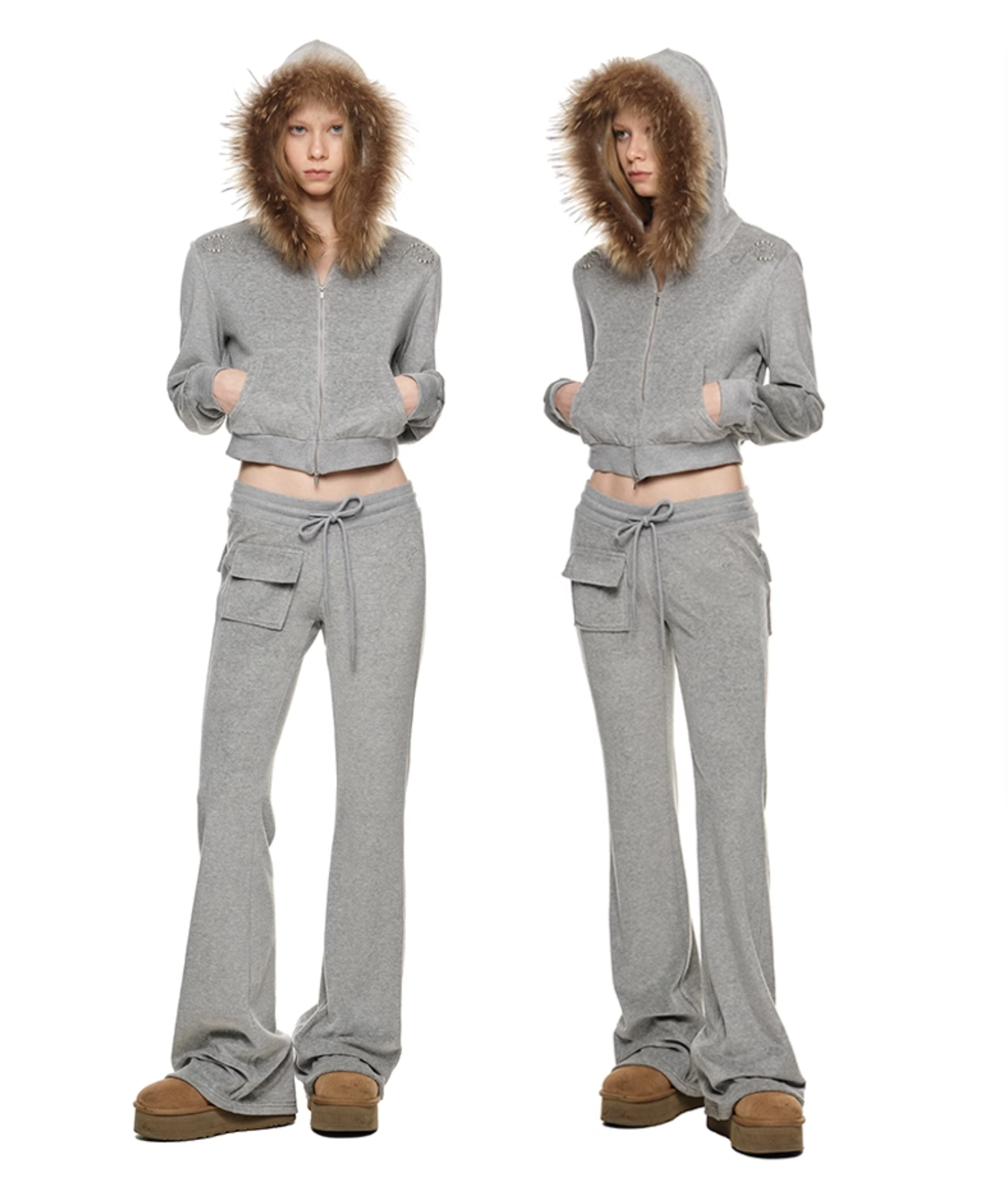 IN STOCK | INDIE VELVET RACCOON FUR HOODIE 2-PIECE SET - 3colors - Image 3