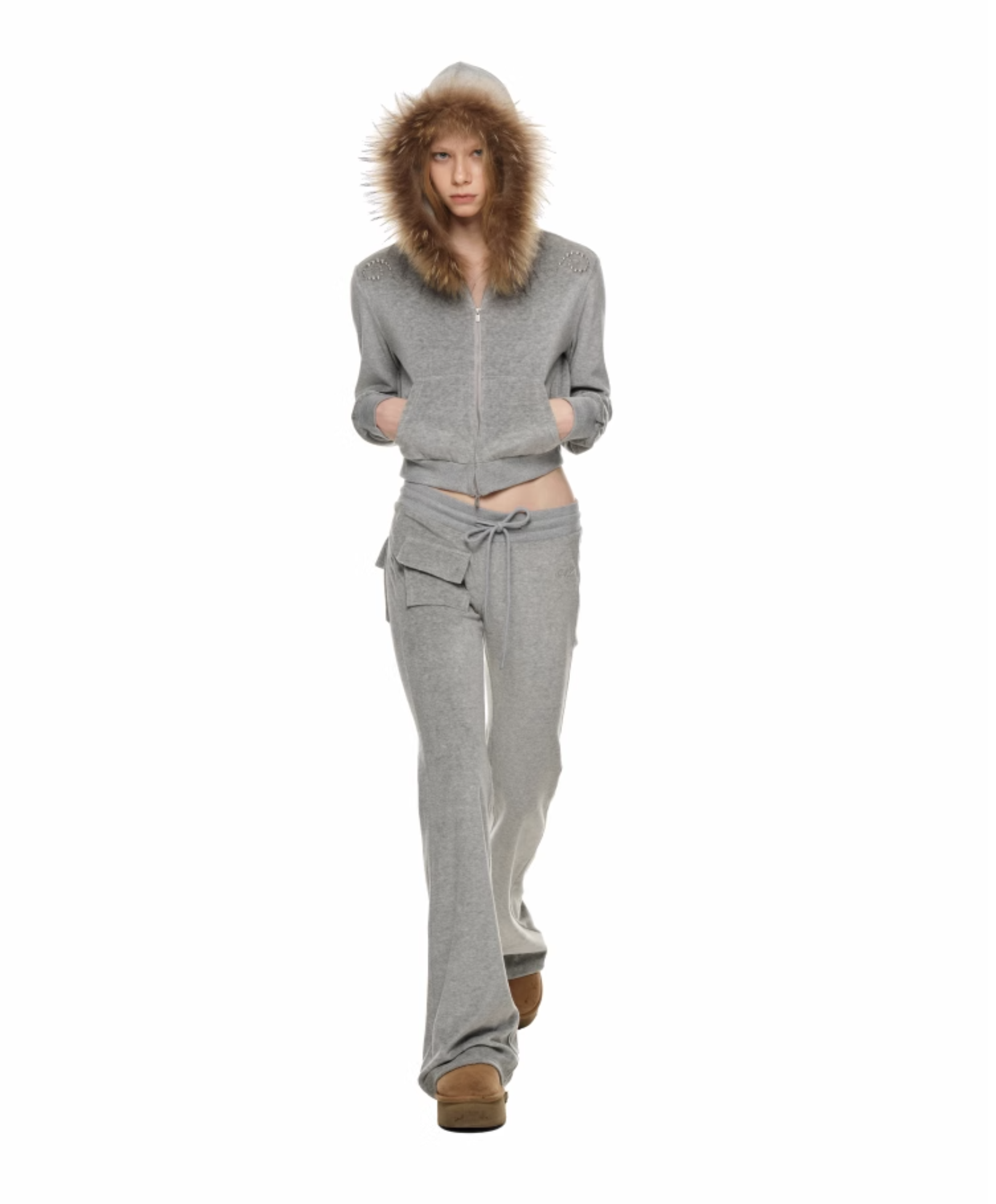 IN STOCK | INDIE VELVET RACCOON FUR HOODIE 2-PIECE SET - 3colors - Image 9