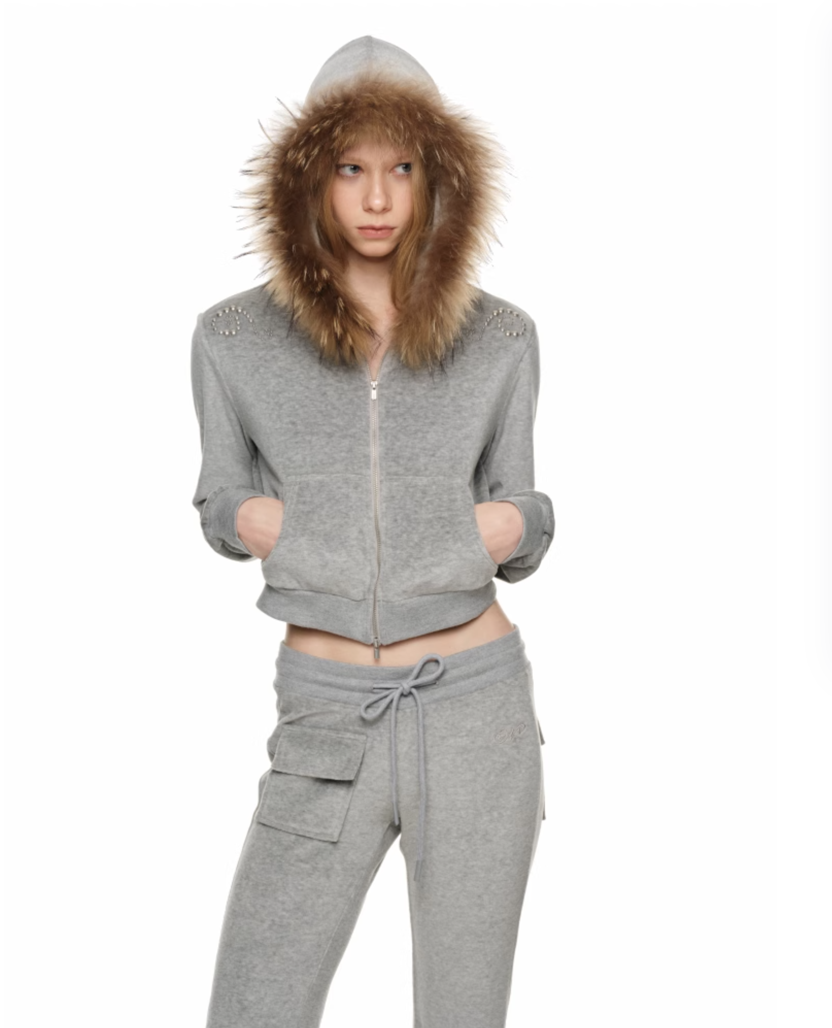 IN STOCK | INDIE VELVET RACCOON FUR HOODIE 2-PIECE SET - 3colors - Image 12