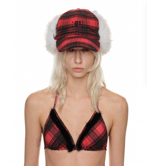 IN STOCK | RED POM-POM FUR BASEBALL CAP (CAN BE WORN 2 WAYS)