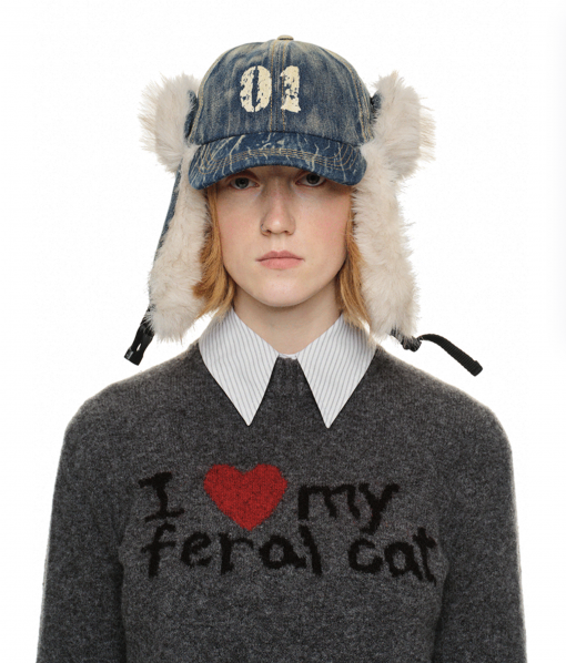 Alternative view of IN STOCK | DENIM BLUE MARIO FUR BASEBALL CAP (CAN BE WORN 2 WAYS)