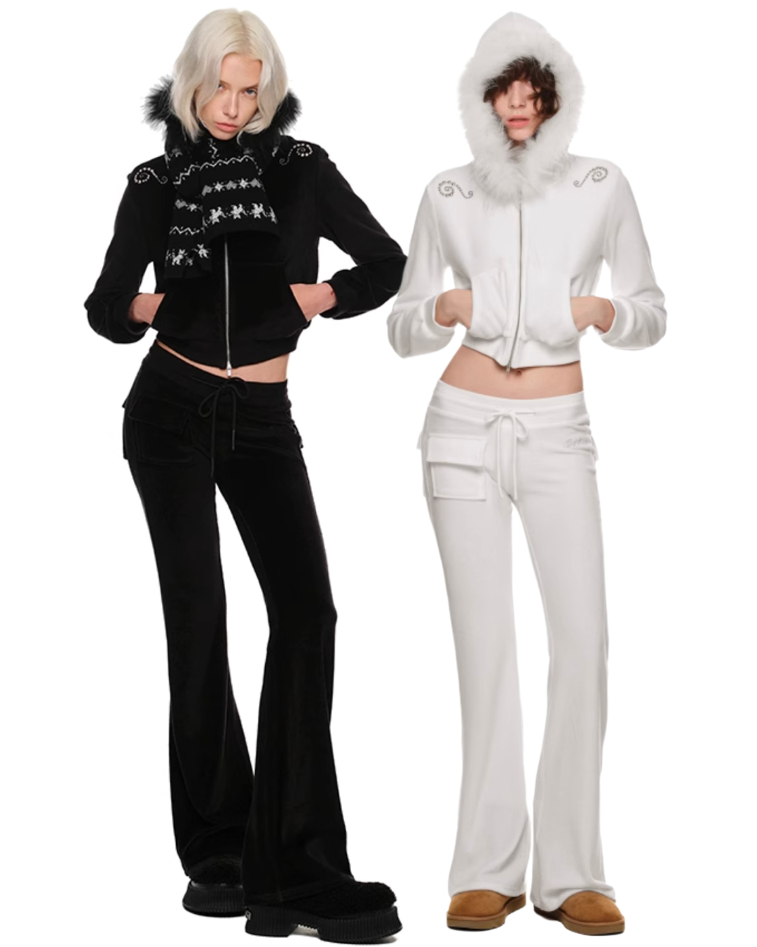 IN STOCK | INDIE VELVET RACCOON FUR HOODIE 2-PIECE SET - 2 COLORS