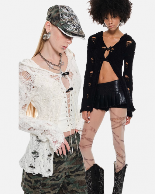 IN STOCK | ARIA HOLLOW OUT KNIT HOODED CARDIGAN - 2COLORS