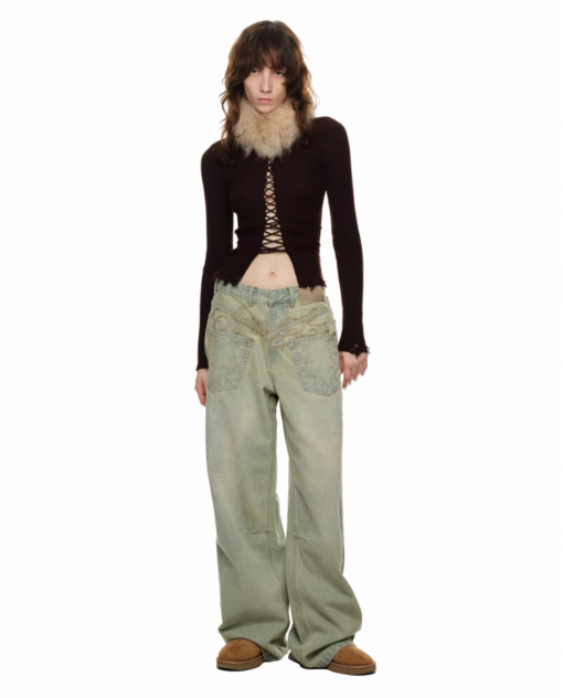 Alternative view of IN STOCK | CHU GREEN WIDE-LEG JEANS
