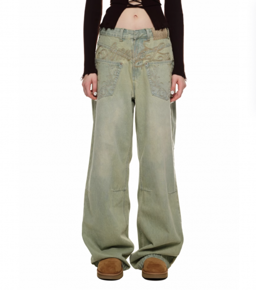 IN STOCK | CHU GREEN WIDE-LEG JEANS