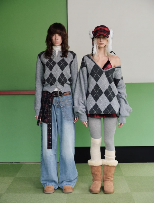 Alternative view of IN STOCK | GRAY ARGYLE JACQUARD CARDIGAN – 2COLORS