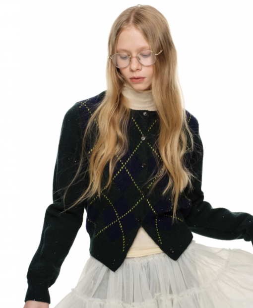 IN STOCK | GREEN ARGYLE JACQUARD CARDIGAN – 2COLORS