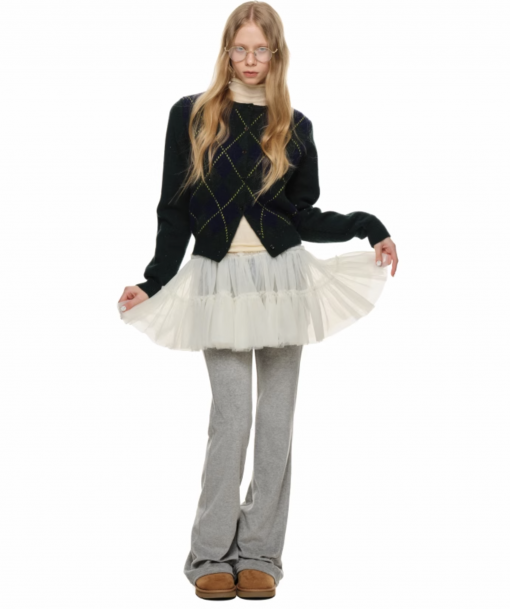 Alternative view of IN STOCK | GREEN ARGYLE JACQUARD CARDIGAN – 2COLORS