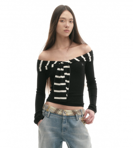 Alternative view of IN STOCK | SAILOR OFF-SHOULDER KNIT TOP – 2COLORS