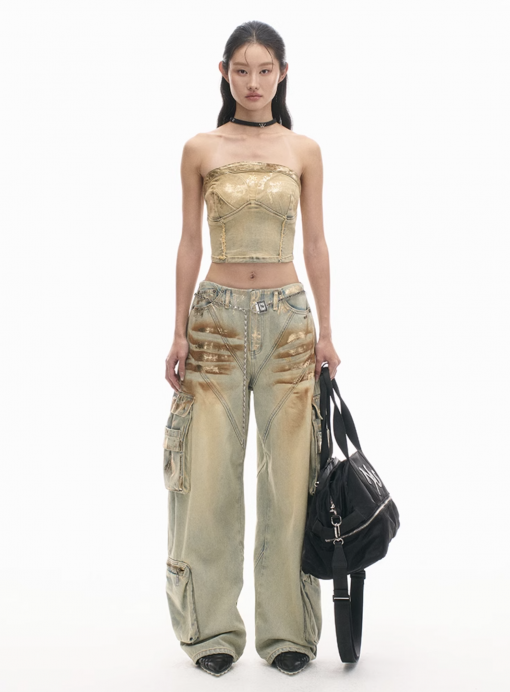 Alternative view of IN STOCK | PYTHON DENIM CORSET TOP & CARGO JEANS 💥PREMIUM LIMITED EDITION ITEM💥