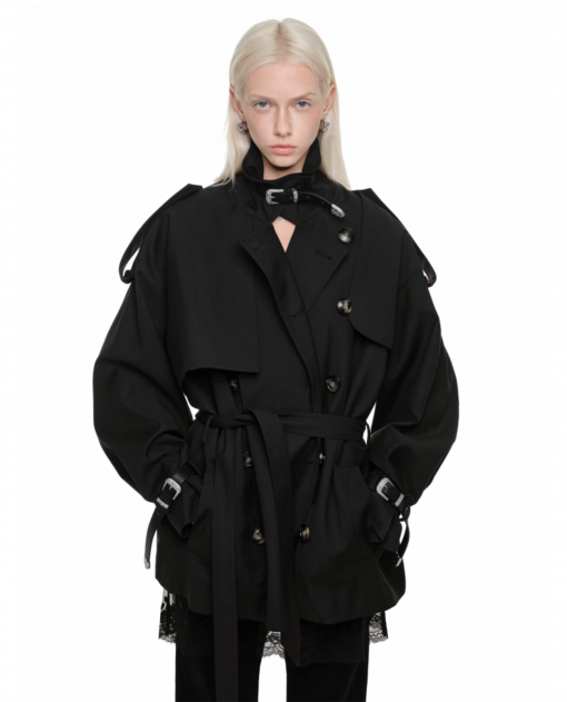 IN STOCK | BLACK ARLINGTON OVER MID TRENCH COAT – 2COLORS