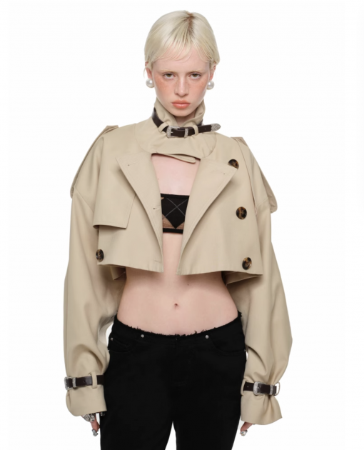 Alternative view of IN STOCK | BLACK ARLINGTON CROPPED TRENCH COAT – 2COLORS