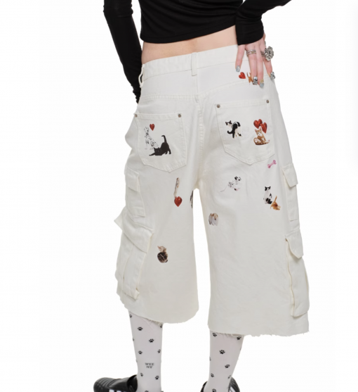 Alternative view of ⭑1JINN EXCLUSIVE ITEM AVAILABLE EXCLUSIVELY ONLINE AT SHELONGZ⭑ IN STOCK ♱ CAT BLESS YOU CARGO DENIM PANTS & BERMUDA LOW DENIM SHORTS