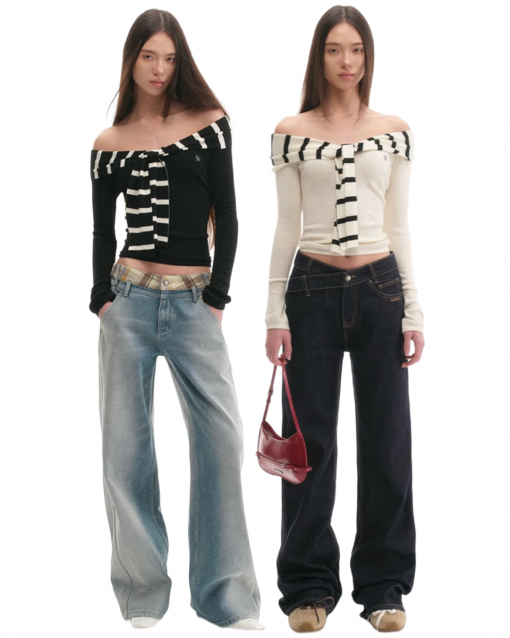 IN STOCK | SAILOR OFF-SHOULDER KNIT TOP – 2COLORS