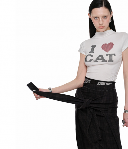 Alternative view of IN STOCK | "I ♥ CAT" RHINESTONE FITTED T-SHIRT – 3COLORS