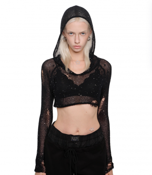 IN STOCK | BYMBI HOLLOW SEQUIN CROP HOODIE