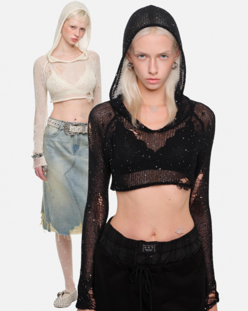 IN STOCK | BYMBI HOLLOW SEQUIN CROP HOODIE - 3COLORS