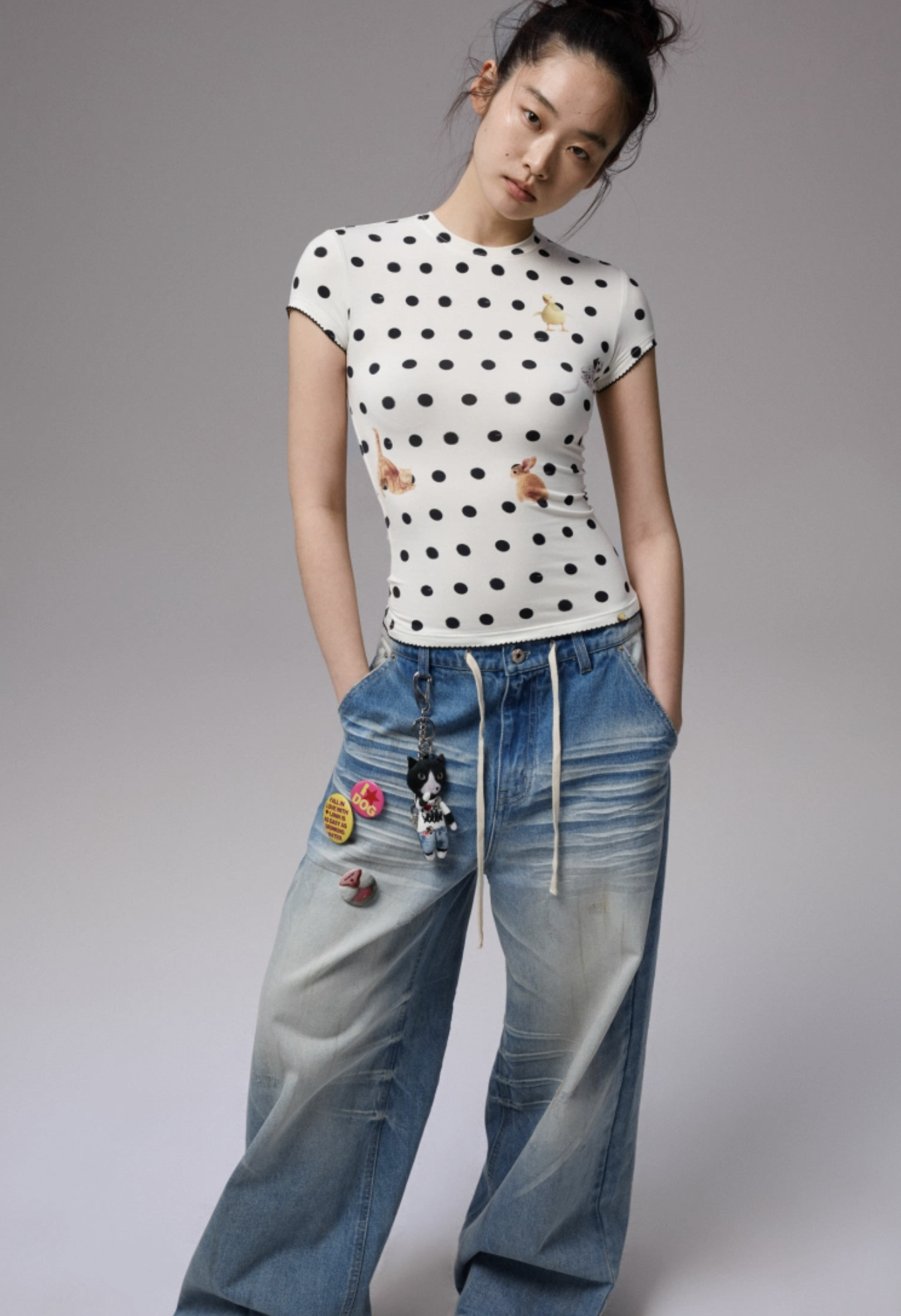 IN STOCK ♱ CATS & DOGS LOVE POLKA DOT PRINT T-SHIRT & CAMI TOP - 2colors - Image 8