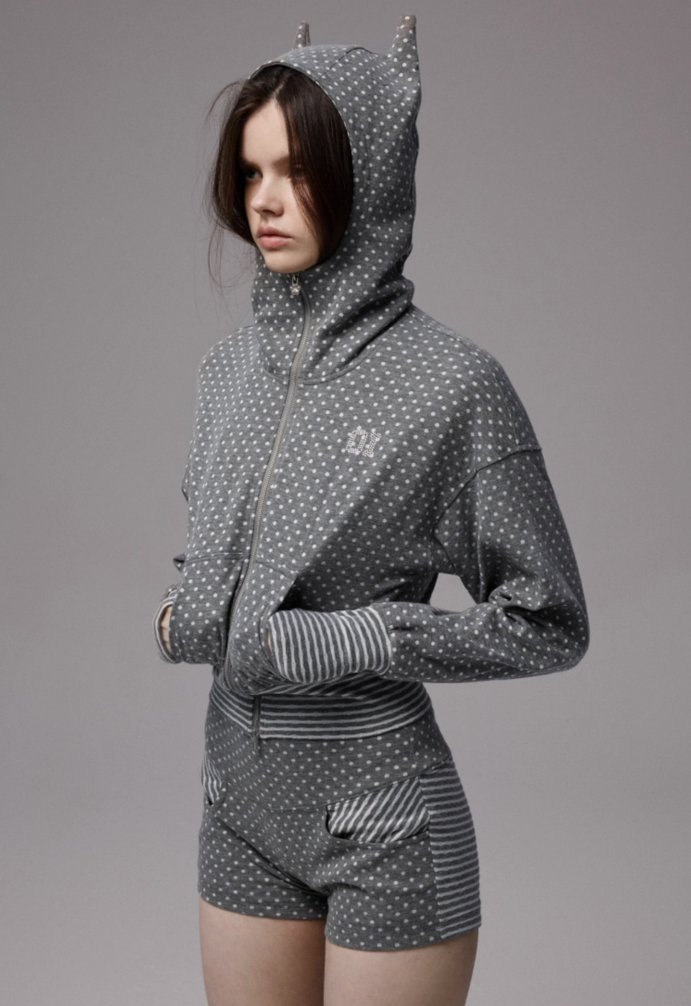 IN STOCK | POLKA DOT DEVIL HORN HOODIE & FLARED PANTS - 3COLORS - Image 24