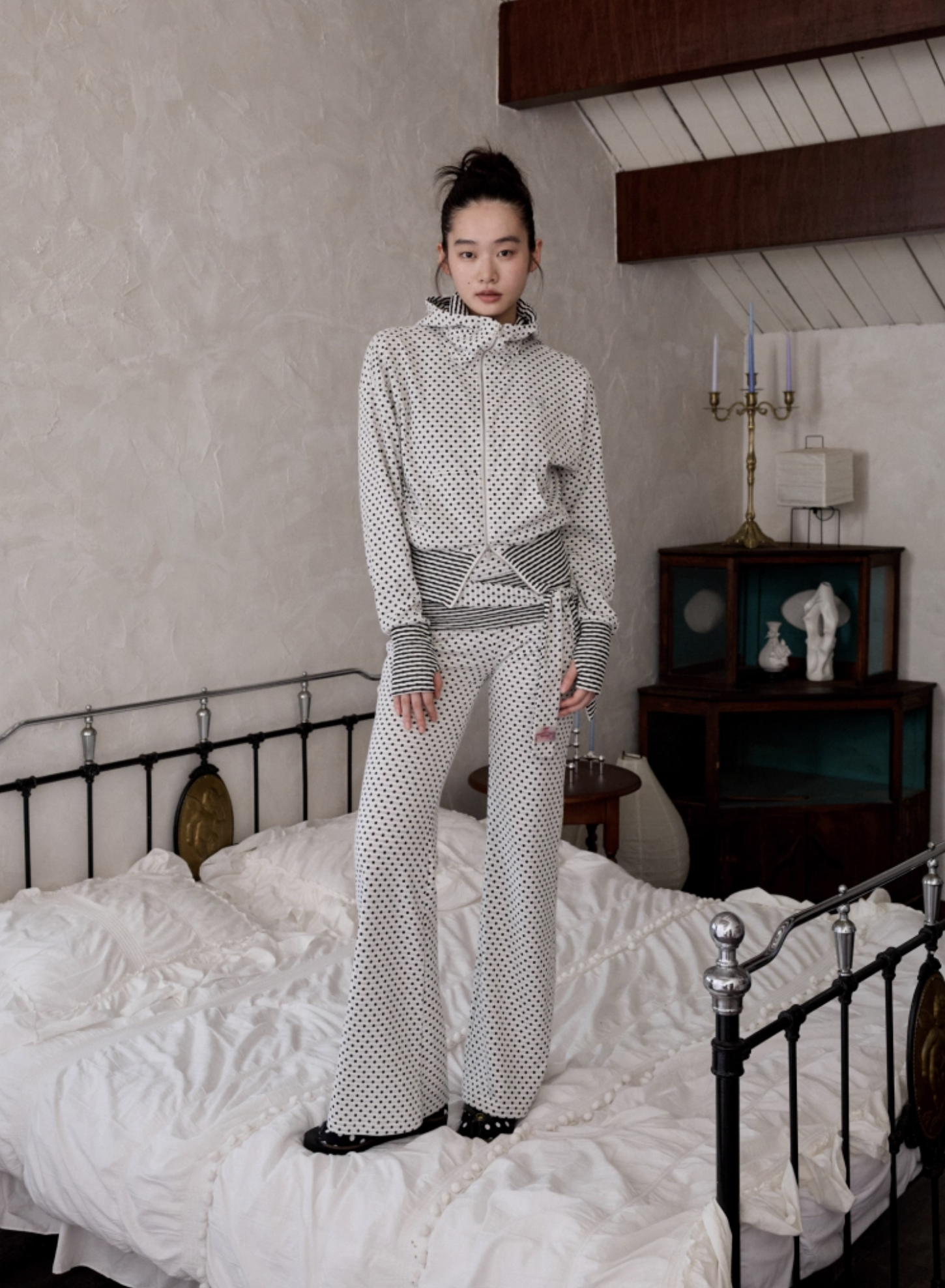 IN STOCK | POLKA DOT DEVIL HORN HOODIE & FLARED PANTS - 3COLORS - Image 3