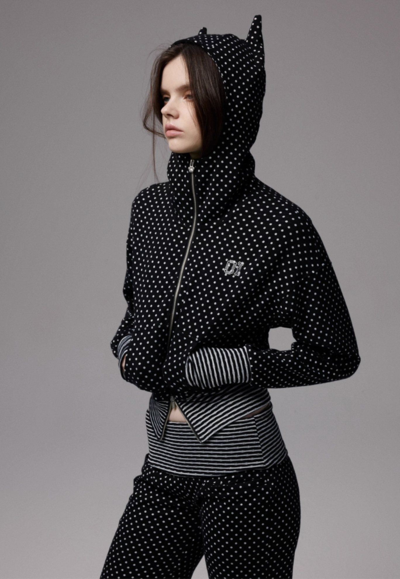 IN STOCK | POLKA DOT DEVIL HORN HOODIE & FLARED PANTS - 3COLORS - Image 14