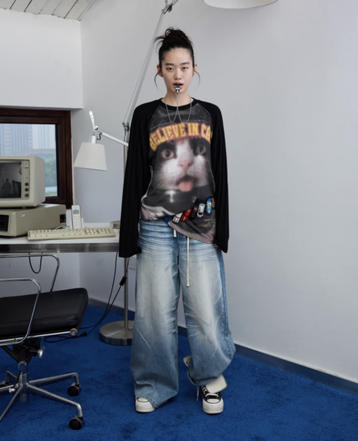 Alternative view of IN STOCK | MOTORCYCLE BLACK CAT PRINT KNITTED T-SHIRT