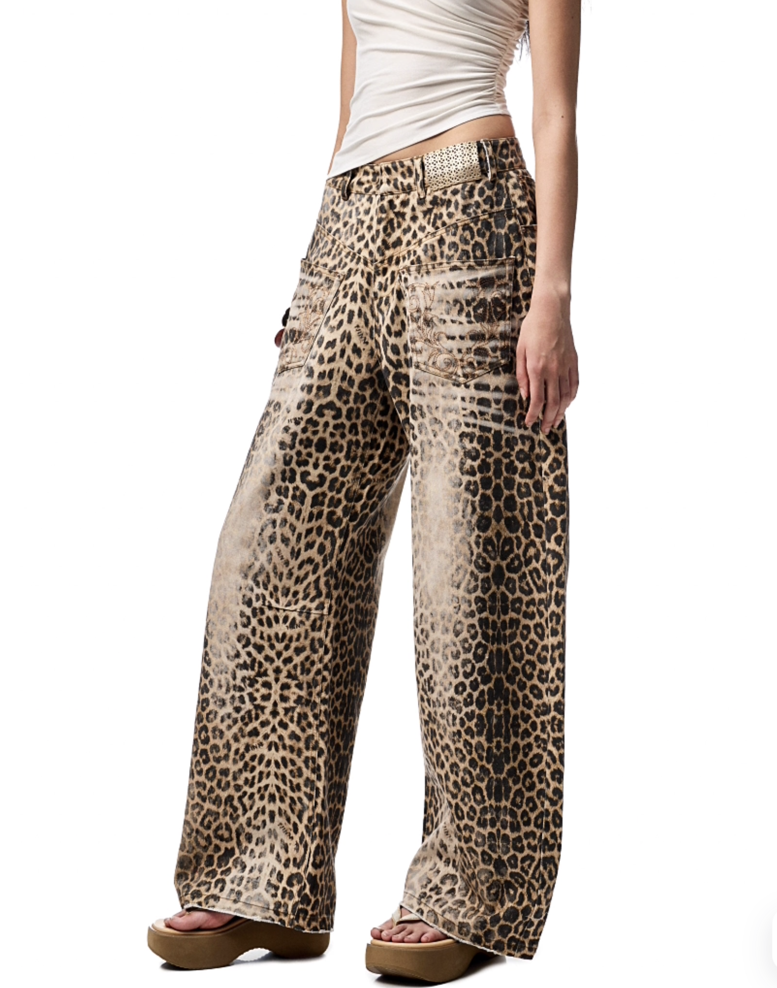 IN STOCK | CHU WASHED LEOPARD WIDE-LEG JEANS - Image 6