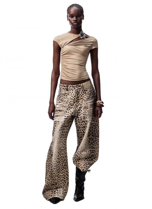 IN STOCK | CHU WASHED LEOPARD WIDE-LEG JEANS
