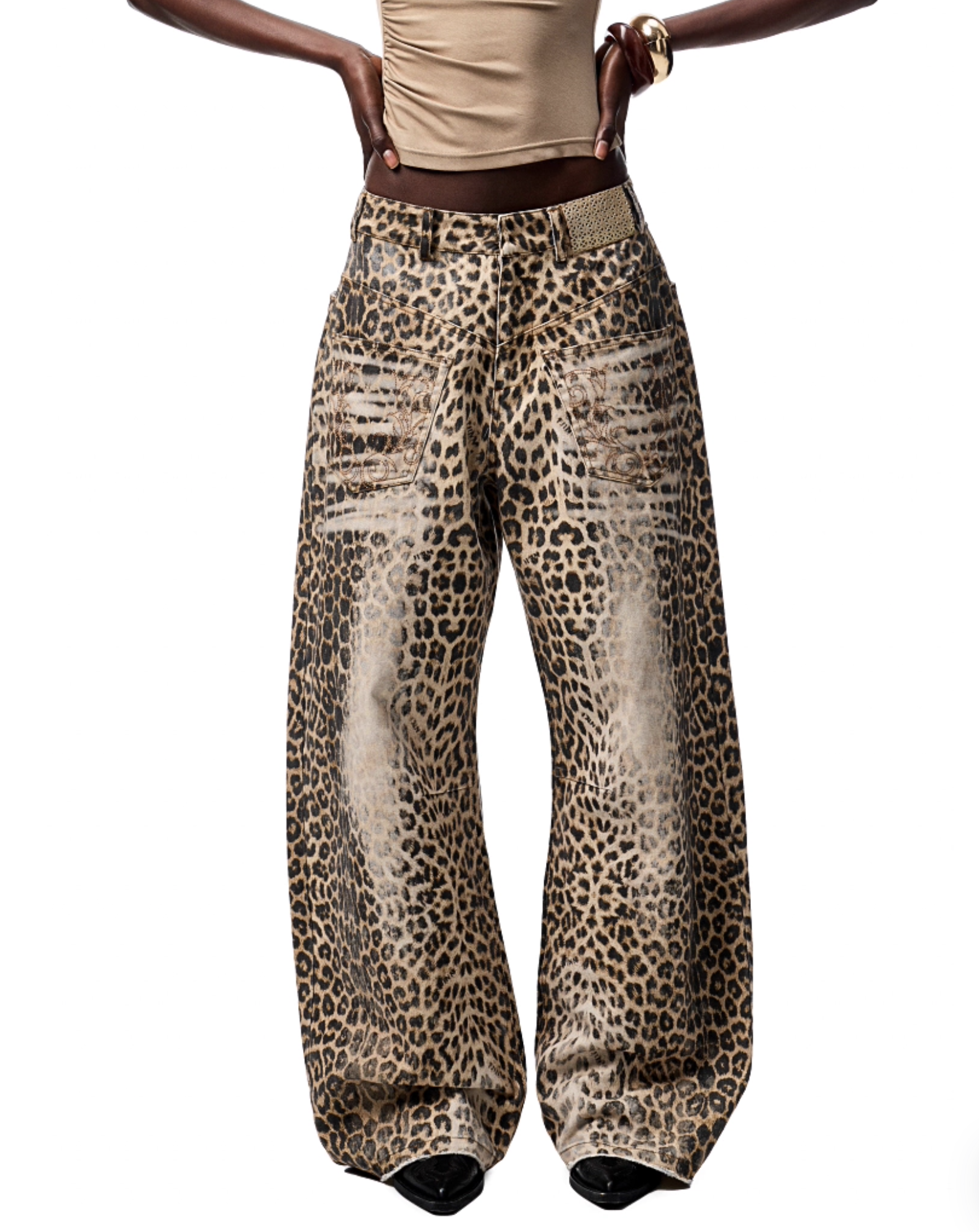 IN STOCK | CHU WASHED LEOPARD WIDE-LEG JEANS - Image 5