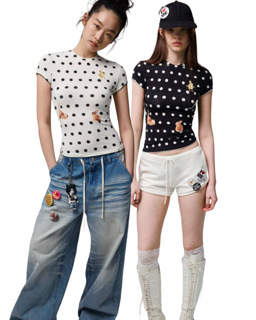 IN STOCK | CATS & DOGS LOVE POLKA DOT PRINT T-SHIRT - 2COLORS