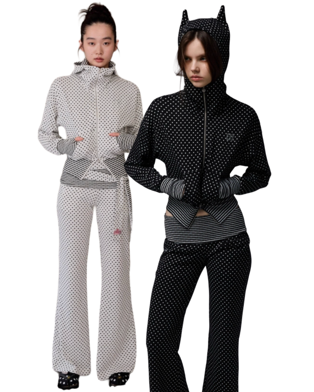 IN STOCK | POLKA DOT DEVIL HORN HOODIE & FLARED PANTS - 3COLORS
