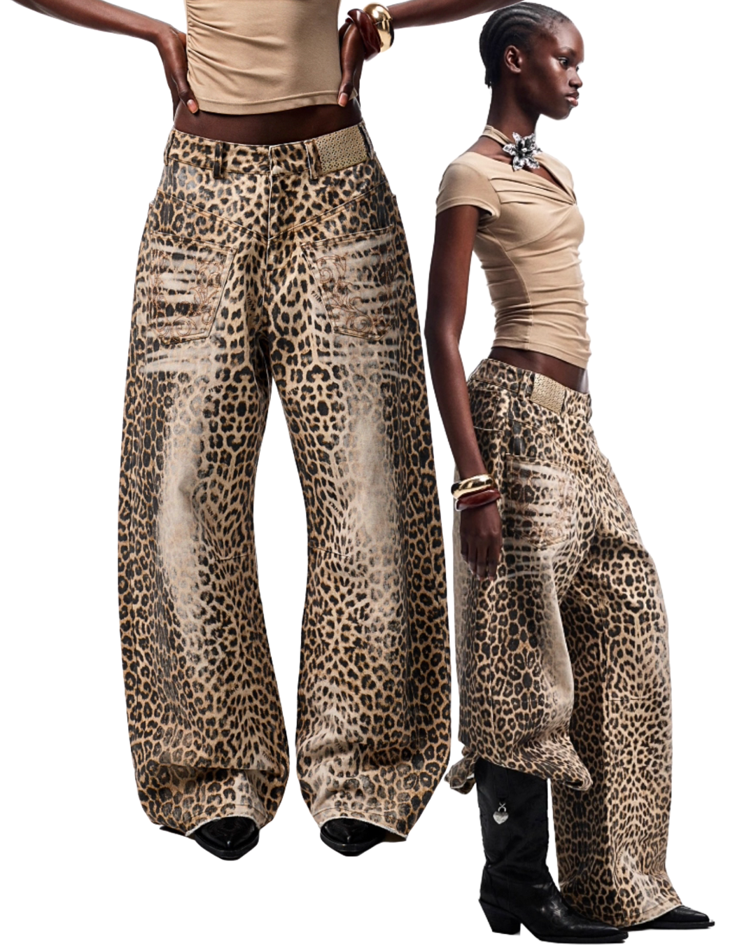 IN STOCK | CHU WASHED LEOPARD WIDE-LEG JEANS