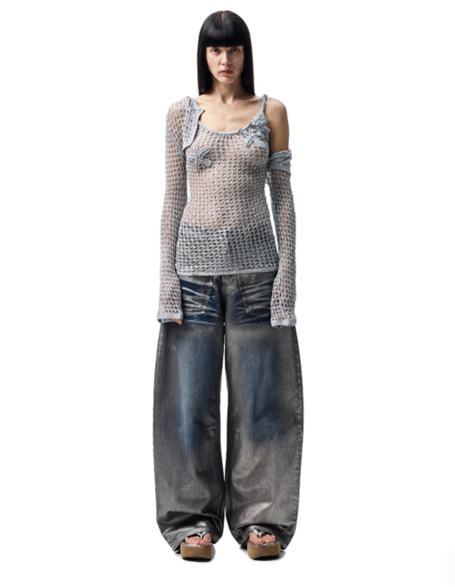 Alternative view of IN STOCK | CHU METALLIC WASHED WIDE-LEG JEANS