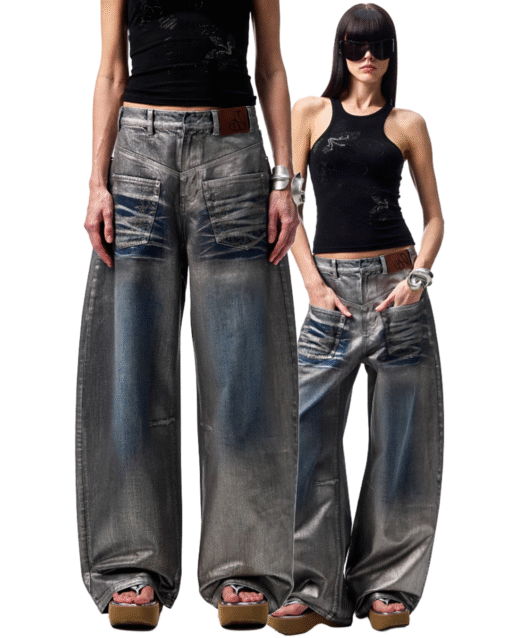 IN STOCK | CHU METALLIC WASHED WIDE-LEG JEANS
