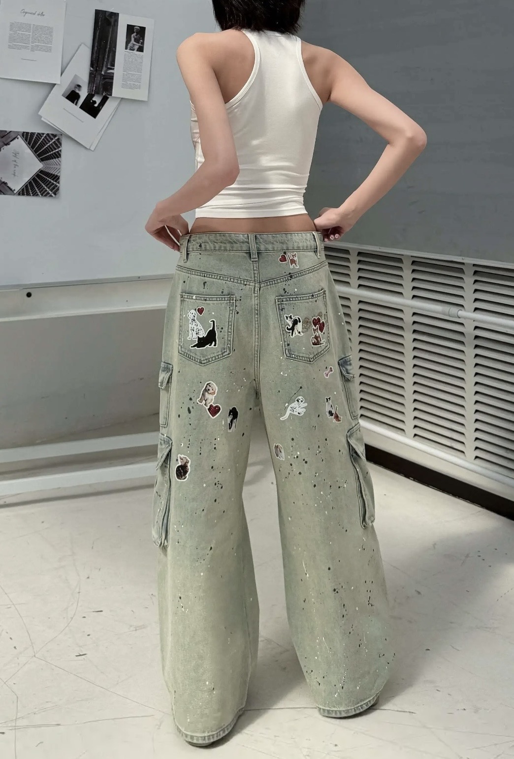 ⭑1JINN EXCLUSIVE ITEM AVAILABLE EXCLUSIVELY ONLINE AT SHELONGZ⭑ IN STOCK ♱ CAT BLESS YOU CARGO DENIM PANTS – 2COLORS - Image 5