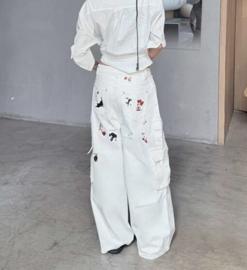 Alternative view of ⭑1JINN EXCLUSIVE ITEM AVAILABLE EXCLUSIVELY ONLINE AT SHELONGZ⭑ IN STOCK ♱ CAT BLESS YOU CARGO DENIM PANTS – 2COLORS