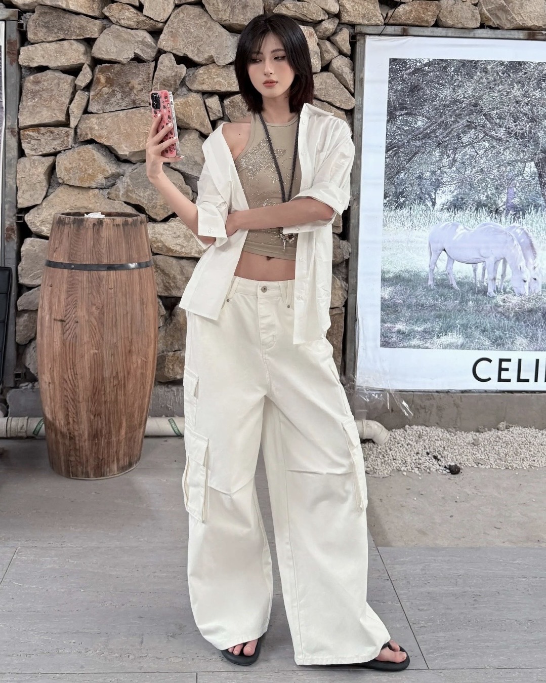 ⭑1JINN EXCLUSIVE ITEM AVAILABLE EXCLUSIVELY ONLINE AT SHELONGZ⭑ IN STOCK ♱ CAT BLESS YOU CARGO DENIM PANTS & BERMUDA LOW DENIM SHORTS - Image 3