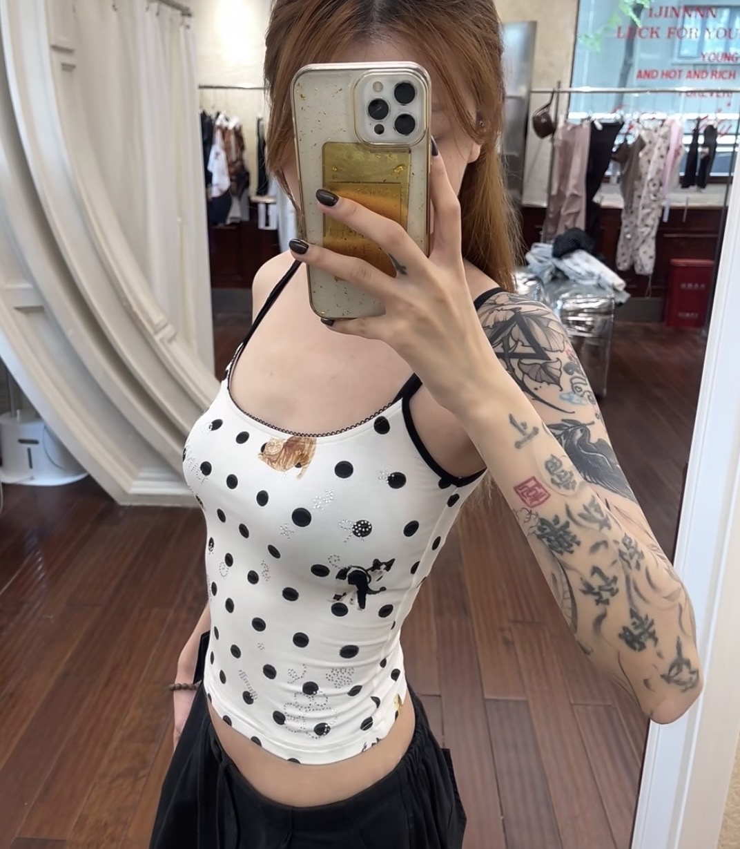 IN STOCK ♱ CATS & DOGS LOVE POLKA DOT PRINT T-SHIRT & CAMI TOP - 2colors - Image 10