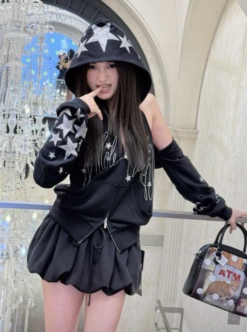 ⭑1JINN EXCLUSIVE ITEM AVAILABLE EXCLUSIVELY ONLINE AT SHELONGZ⭑ IN STOCK ♱ CHROME 2-PIECE SET (HOODED SWEATSHIRT + VEST TOP) - 2colors