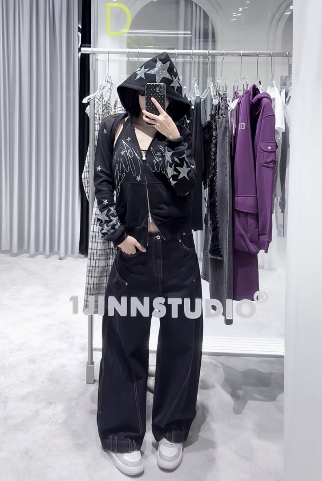 ⭑1JINN EXCLUSIVE ITEM AVAILABLE EXCLUSIVELY ONLINE AT SHELONGZ⭑ IN STOCK ♱ CHROME 2-PIECE SET (HOODED SWEATSHIRT + VEST TOP) - 2colors - Image 2