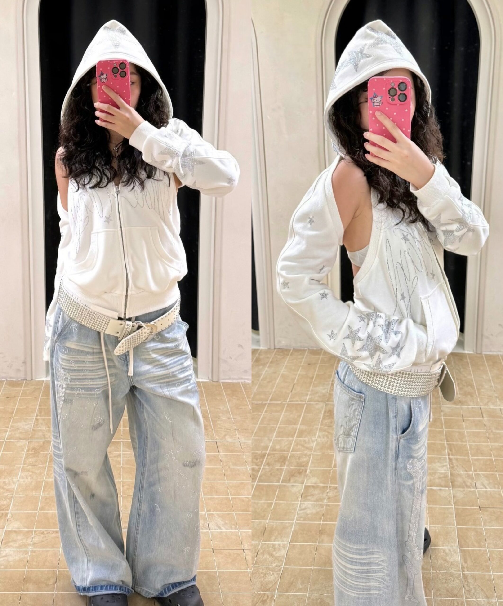 ⭑1JINN EXCLUSIVE ITEM AVAILABLE EXCLUSIVELY ONLINE AT SHELONGZ⭑ IN STOCK ♱ CHROME 2-PIECE SET (HOODED SWEATSHIRT + VEST TOP) - 2colors - Image 5