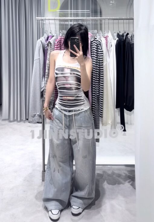 Alternative view of ⭑1JINN EXCLUSIVE ITEM AVAILABLE EXCLUSIVELY ONLINE AT SHELONGZ⭑ IN STOCK ♱ RHINESTONE BONE EMBELLISHMENT JEANS