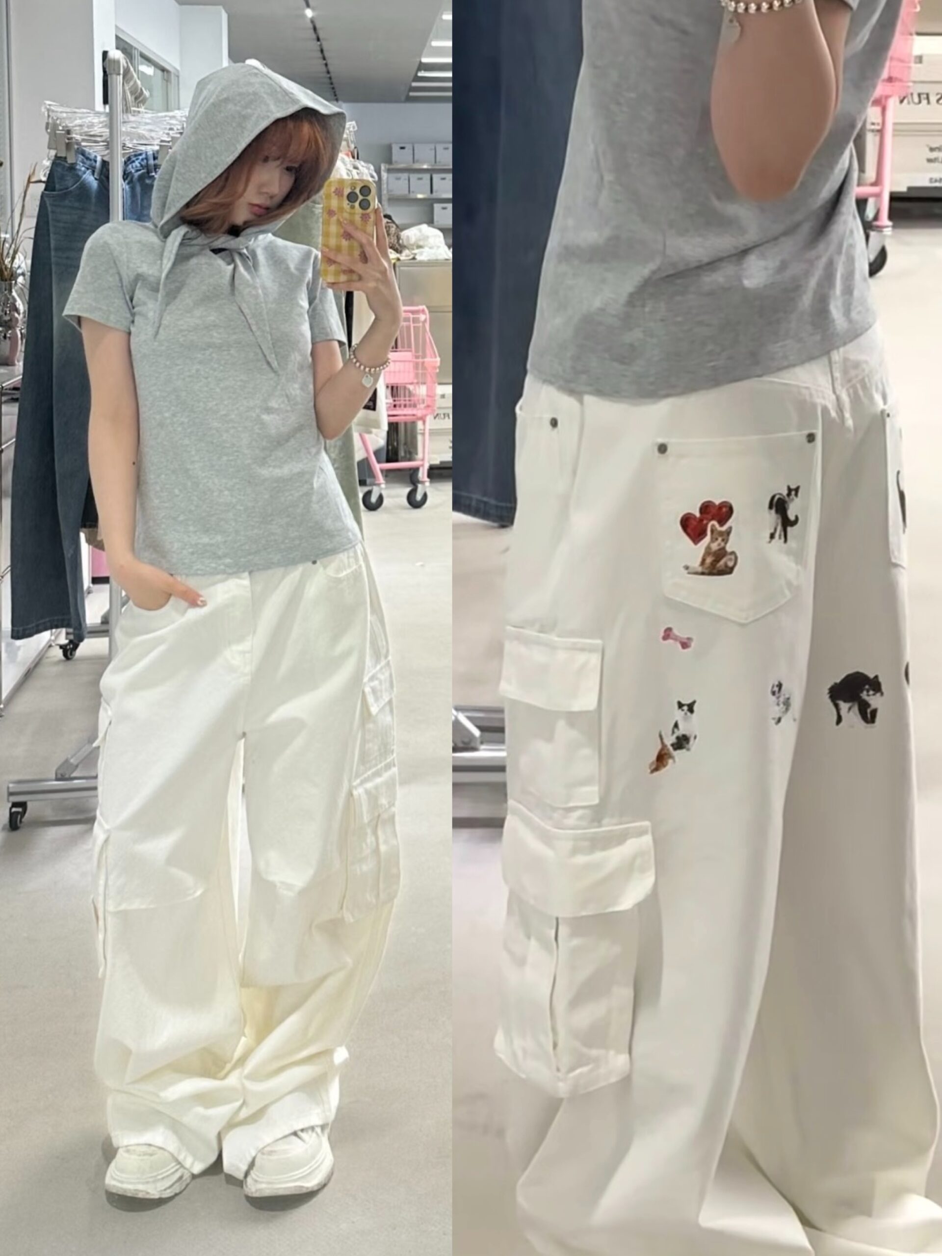 ⭑1JINN EXCLUSIVE ITEM AVAILABLE EXCLUSIVELY ONLINE AT SHELONGZ⭑ IN STOCK ♱ CAT BLESS YOU CARGO DENIM PANTS & BERMUDA LOW DENIM SHORTS - Image 5